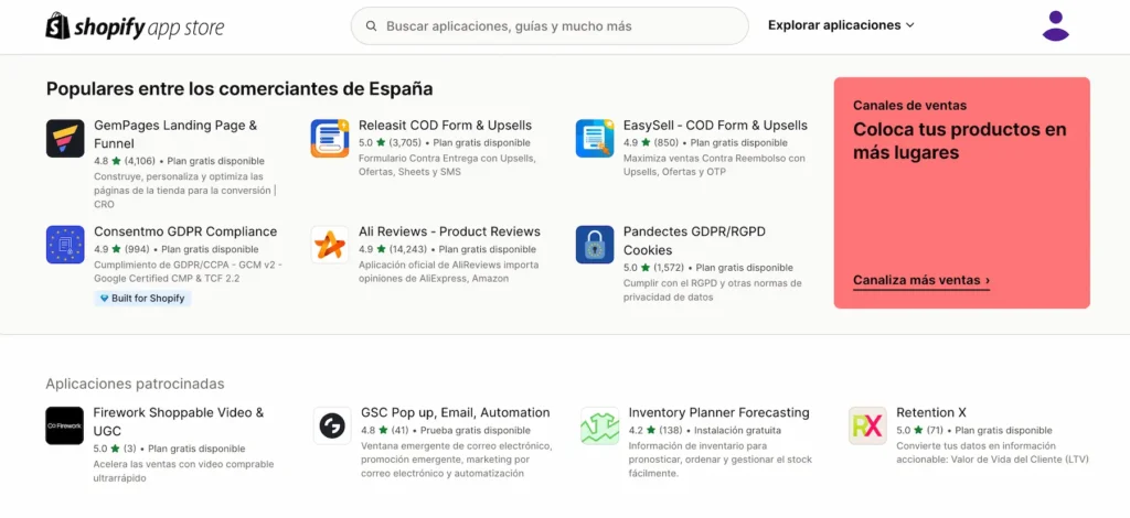 Tienda de aplicaciones de shopify