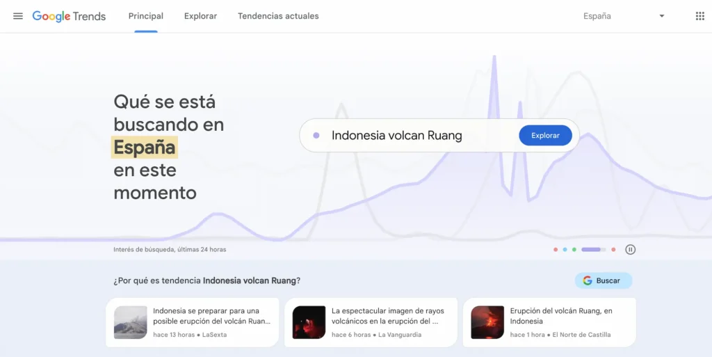 interfaz de google trends